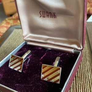 Vintage SWANK marked sterling silver rectangular diagonal design cuff links